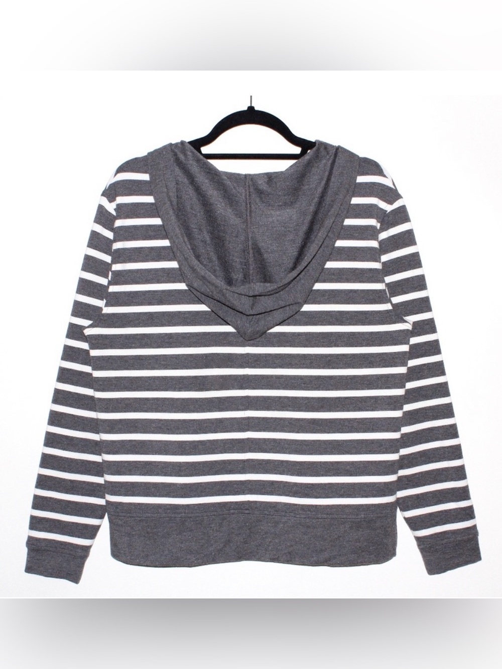 CAbi Nautical Inspired Gray & White Striped Hoodie - Soft French Terry Knit (L) - Picture 5 of 14